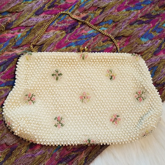 Vintage Handbags - Vintage Corde Bead bag ivory gold bridal